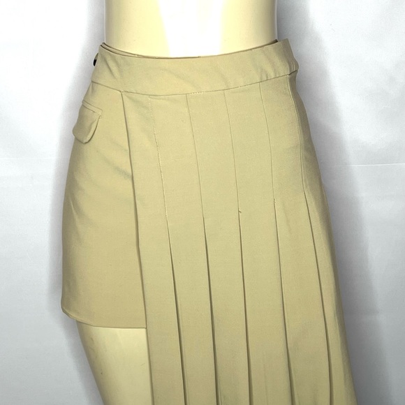 ZARA DECONSTRUCTED KHAKI TAN BOX PLEATED SKIRT SIZE XL - Picture 3 of 5